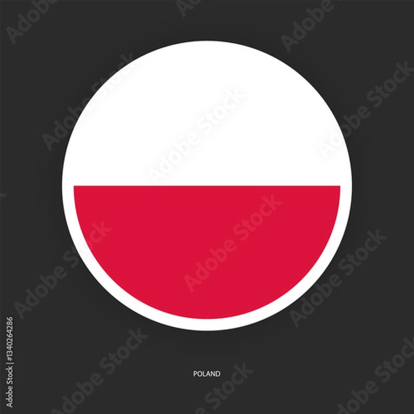 Fototapeta Poland circle flag icon with shadow on dark background. Poland button icon with white border isolated dark grey background	

