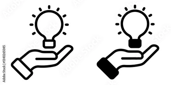 Fototapeta hand with light bulb editable stroke outline icon isolated on white background flat vector illustration, black outline, Pixel perfect