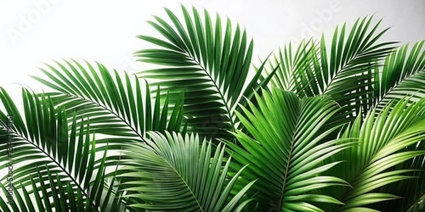 Fototapeta Lush Dark Green Palm Leaves Isolated on White Background - Tropical Foliage Stock Photo