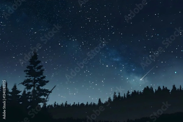 Fototapeta A hyper-realistic nighttime landscape featuring a clear, star-filled sky with the Milky Way prominently visible across the scene.