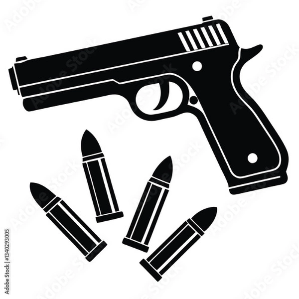 Fototapeta Handgun with bullets on a white background