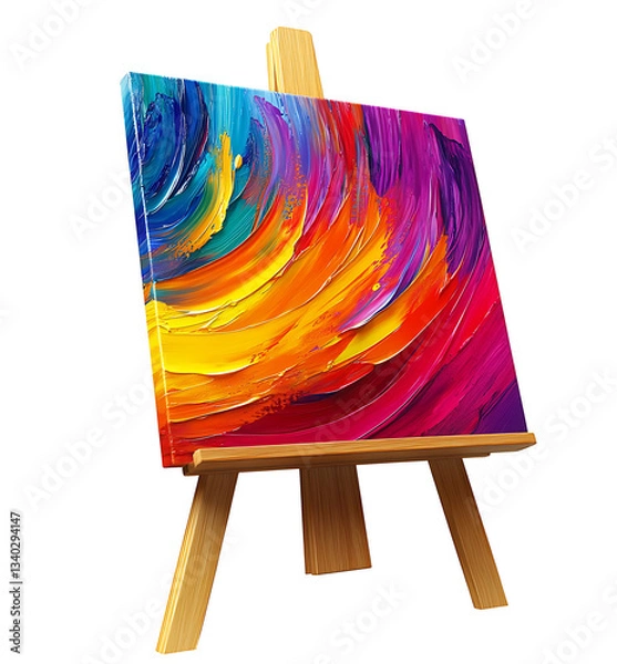 Obraz Colorful Abstract Painting on Wooden Easel Display against Trasparent Background