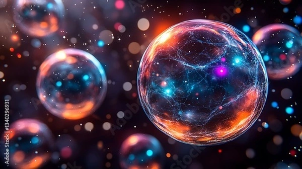 Fototapeta Glowing energy spheres in space.