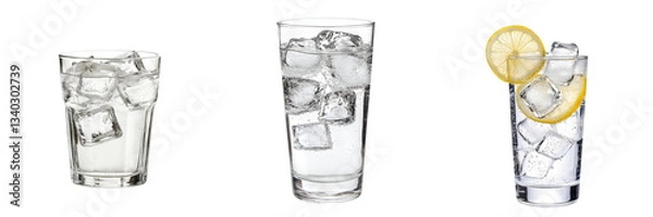 Fototapeta Glasses with Ice Cubes and Lemon Slice on Transparent Background