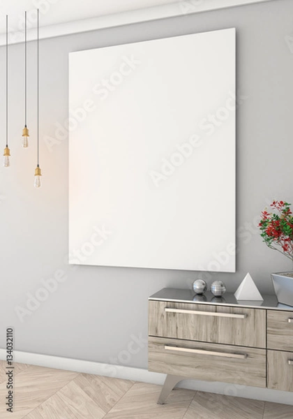 Fototapeta Mock up poster with light wall interior background, 3d render
