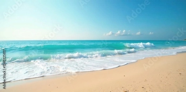 Fototapeta Beautiful sandy beach with soft blue ocean wave, beach, ocean, sea