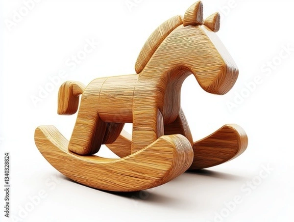 Fototapeta Wooden rocking horse toy designed for children, made from natural materials with smooth edges and a classic aesthetic appeal.