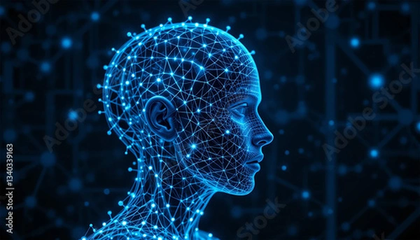 Obraz A futuristic digital technology with human face background