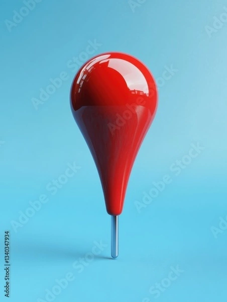 Fototapeta Glossy Red Map Pointer on Light Blue Background Symbolizing Navigation Location and Precise Direction