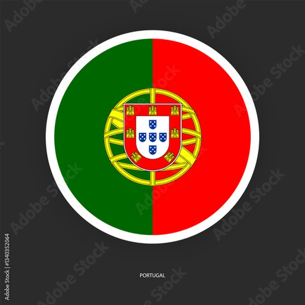 Fototapeta Portugal circle flag icon with shadow on dark background. Portugal button icon with white border isolated dark grey background	
