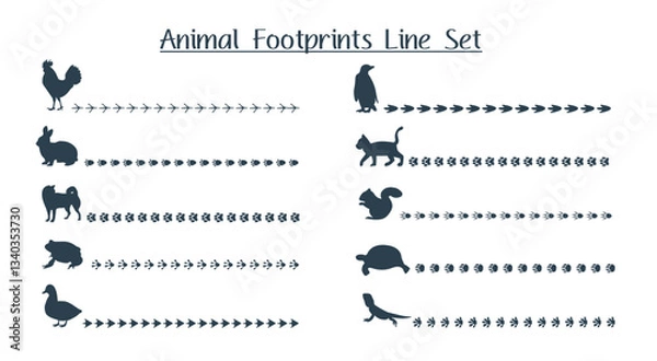 Obraz 足跡をつけながら歩く動物のラインシルエットセット