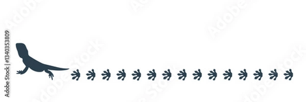 Fototapeta 足跡をつけながら歩くトカゲのラインシルエット