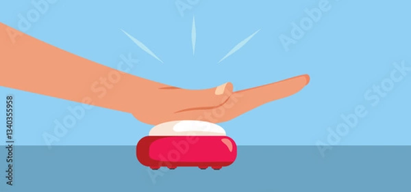 Fototapeta Hand Pressing a Buzzer Button Vector Concept Illustration. Person activating an alert system by pushing a button
