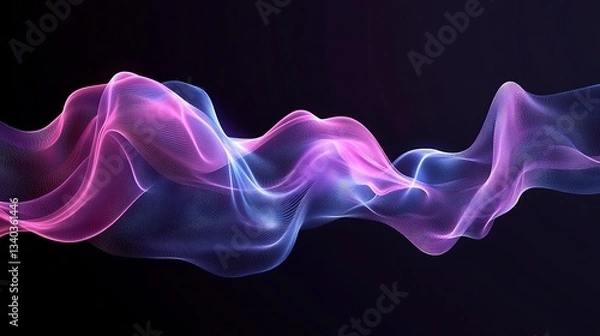 Fototapeta 3D vector illustration of a single color, abstract fluid shape on a black background, floating in the air with a long, thin tail. Vector design element for a graphic, banner, or post. 