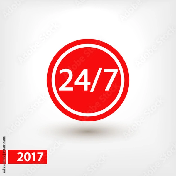 Fototapeta 24 hours a day and 7 days a week icon, vector illustration. Flat design style 