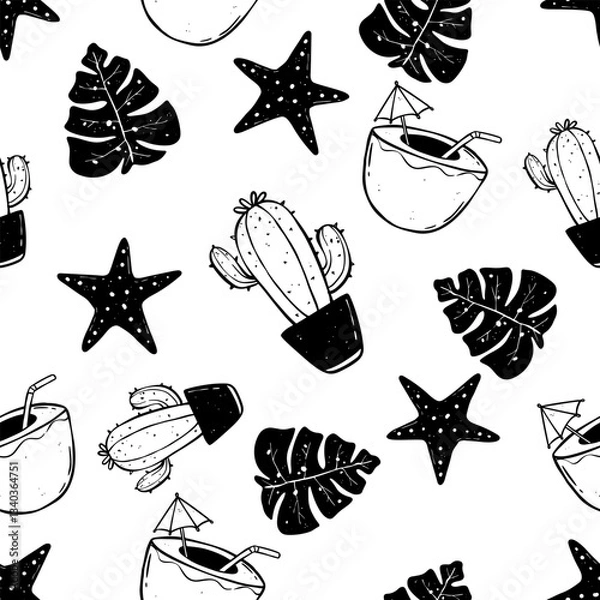 Fototapeta doodle summer elements in seamless pattern