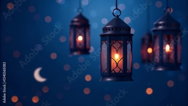 Fototapeta Traditional Lanterns with a Moonlit Night