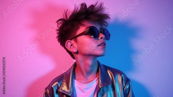 Obraz Boy Posing Under Neon Lighting