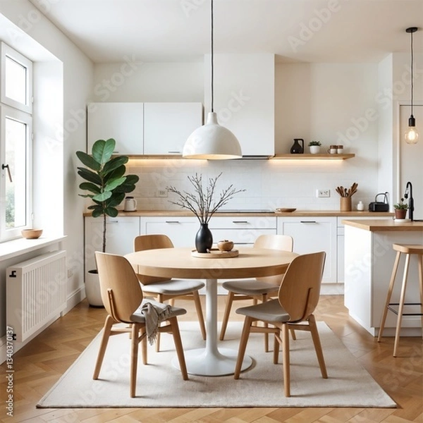 Obraz Warm and Inviting Nordic-Inspired Dining Interior