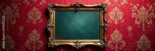 Obraz Antique mirror with elaborate filigree frames against a richly patterned damask backdrop , ornate, patterns
