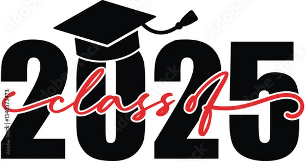 Fototapeta Celebrate the Class of Senior 2025 with this stylish vector design featuring a graduation cap. Perfect for screen printing on t-shirts, mugs, bags, and more. Ideal for graduation gifts and custom merc
