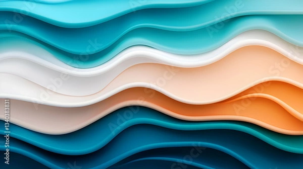 Fototapeta Abstract Boho Art of Flowing Waves in Muted Blue and Orange