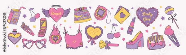 Obraz Set of Y2k Girly Essentials Illustrations