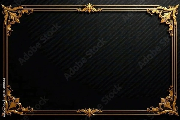Fototapeta Elegant black and gold luxurious VIP invitation background with ornate design elements, high end, gold, background