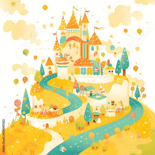 Fototapeta Whimsical and festive cake and sweets candy birthday-themed illustrations and celebratory elements in a playful doodle style.