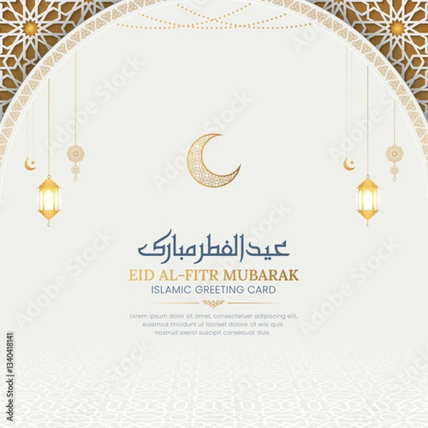 Fototapeta Eid Mubarak golden luxury Islamic greeting card design with Arabic style pattern and border