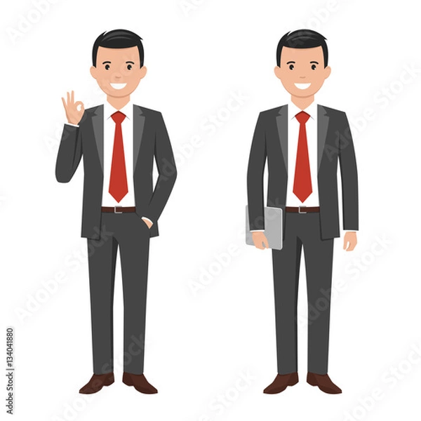 Fototapeta Vector illustration of a young cartoon style smiling businessman