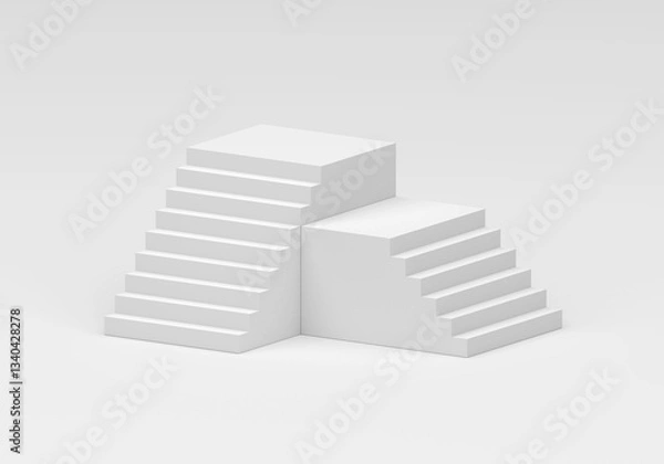 Fototapeta Abstract geometric white background podium or staircase