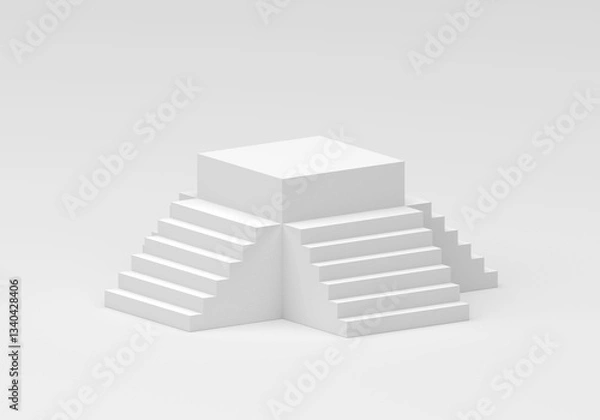 Fototapeta Abstract geometric white background podium or staircase