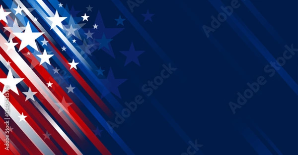 Fototapeta 4th of july USA independence day banner design of stars and line on blue background with copy space vector illustration