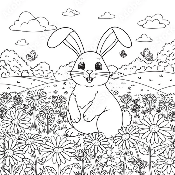 Fototapeta Wild Animals Coloring Page, EPS10, Black Line on White Background, Rabbit, Easter, Hare