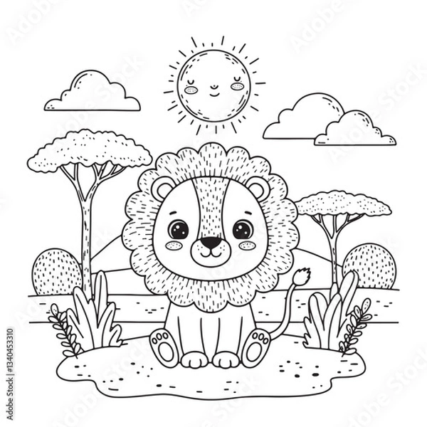 Fototapeta Wild Animals Coloring Page, EPS10, Black Line on White Background, Lion