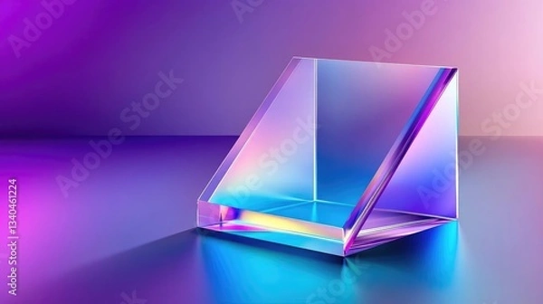 Fototapeta Iridescent Glass Prism On Purple And Blue Gradient Backgrounds Illustration Geometric Design Art Display Showcase 3D Rendering Colorful Abstract Modern Minimalist Illustration With Vibrant Color