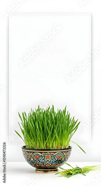 Fototapeta Minimalist Navruz Celebration with Wheatgrass and Elegant Islamic Design