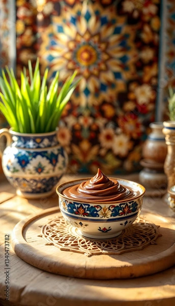 Fototapeta Minimalist Navruz Celebration with Wheatgrass and Elegant Islamic Design