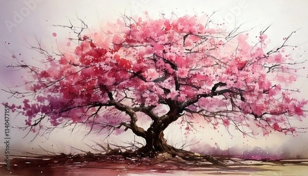 Obraz Watercolor illustration of cherry tree　桜の木の水彩画のイラスト