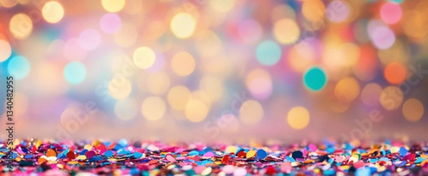 Obraz Hintergrund Konfetti Regen mit Bokeh Lichtern für Geburtstag Party oder Sommerfest
