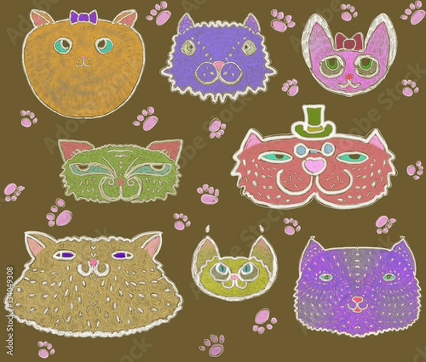 Fototapeta Seamless pattern of colored cats