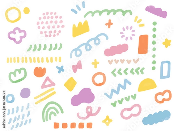 Obraz 手描きあしらいセット　幾何学模様　水彩　パターン