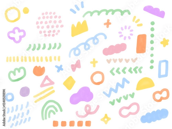 Obraz 手描きあしらいセット　幾何学模様　水彩　　パターン