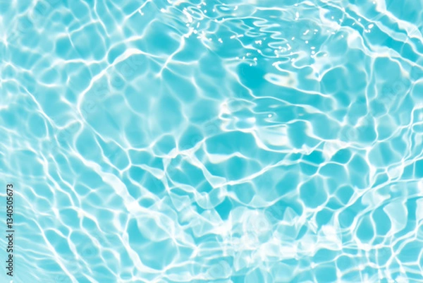 Fototapeta Blue water with ripples on the surface. Defocus blurred transparent blue colored clear calm water surface texture with splashes and bubbles. Water waves with shining pattern texture background.