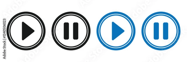 Fototapeta Play and pause icon set. Button for web design. Flat style. Click button isolated. Playlist element. Vector illustration on white background.