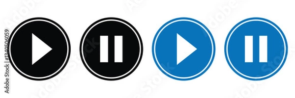 Fototapeta Play and pause icon set. Button for web design. Flat style. Click button isolated. Playlist element. Vector illustration on white background.