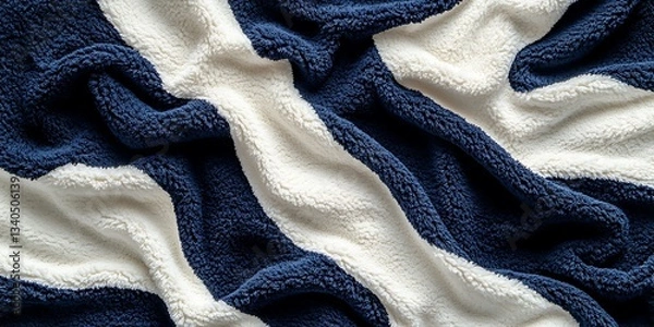 Fototapeta Soft, plush blanket, wavy texture, cream and navy