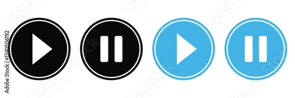 Fototapeta Play and pause icon set. Button for web design. Flat style. Click button isolated. Playlist element. Vector illustration on white background.
