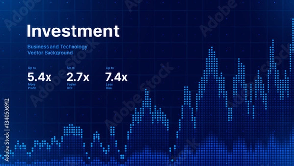 Obraz Business Invest Finance Graph Chart of Stock Market Trading Blue Background. Digital Financial Investment Backdrop. Graph Stock Market Lines. Vector Illustration.